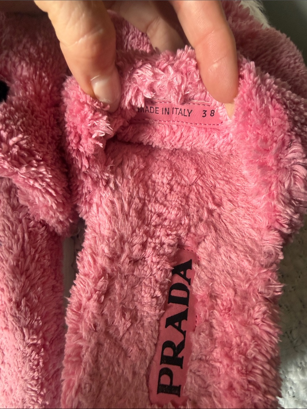 Prada Pink Plush Logo Slide Sandals - Picture 6 of 8